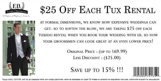 $25 Off Groomsmen’s Tuxedos
