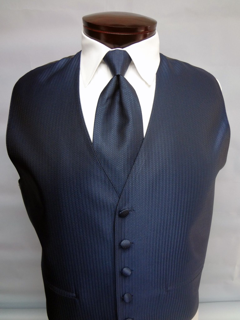 Navy Blue Herringbone Vest by Mel Howard : Formal Dimensions