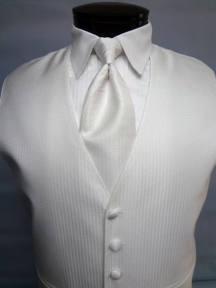 White Herringbone Vest by Mel Howard