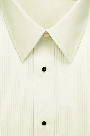Ivory Pleated Laydown Collar Tuxedo Shirt