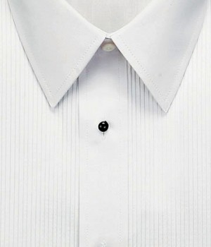 White Pleated Laydown Collar Tuxedo Shirt