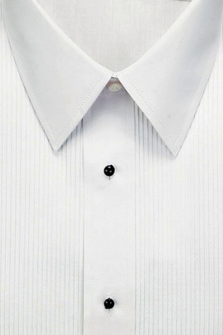 White Pleated Laydown Collar Tuxedo Shirt