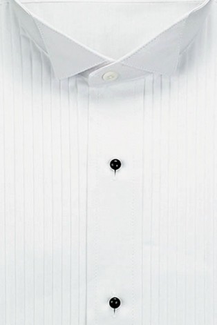 White Pleated Wing Collar Tuxedo Shirt