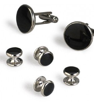 Classic Silver & Black Cufflink and Stud Set