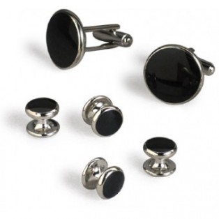 Classic Silver & Black Cufflink and Stud Set