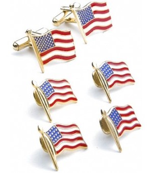 Gold American Flags Cufflink and Stud Set