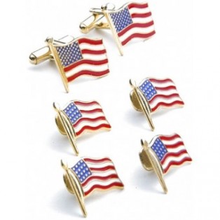 Gold American Flags Cufflink and Stud Set