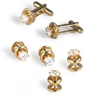 Gold with CZ Diamond Cufflink and Stud Set