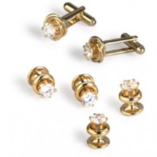 Gold with CZ Diamond Cufflink and Stud Set