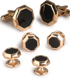 Gold and Onyx Cufflink and Stud Set with Octagon Design