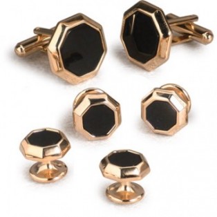 Gold and Onyx Cufflink and Stud Set with Octagon Design
