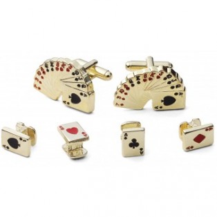 Gold “Deck of Cards” Cufflink and Stud Set