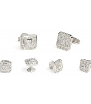 Silver and CZ Jewel Cufflink and Stud Set