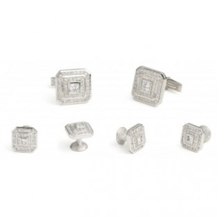 Silver and CZ Jewel Cufflink and Stud Set