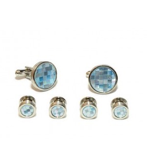 Silver and Blue Crystal Cufflink and Stud Set