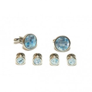 Silver and Blue Crystal Cufflink and Stud Set