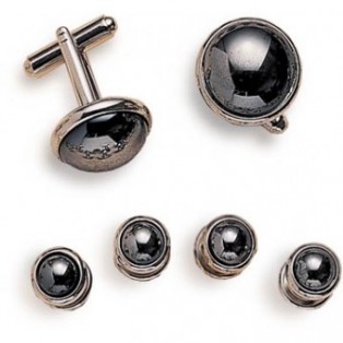 Silver and Hematite Cufflink and Stud Set