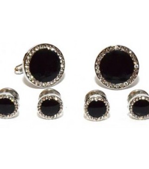 Silver and Onyx CZ Jewel Edge Cufflink and Stud Set