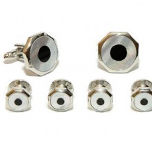 Silver and Onyx Bullseye Cufflink and Stud Set