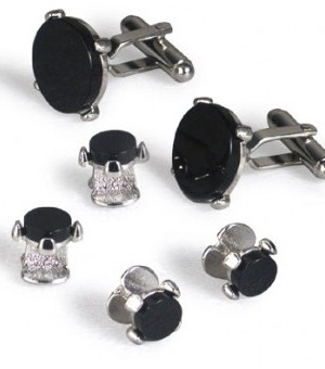Silver and Onyx Crown Cufflink and Stud Set