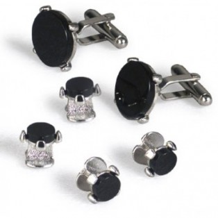 Silver and Onyx Crown Cufflink and Stud Set