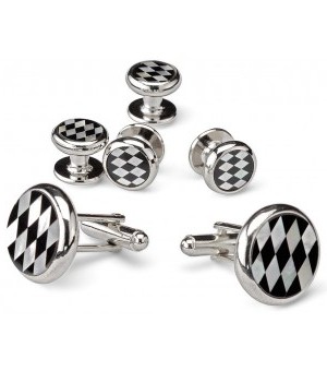 Silver and Onyx Diamond Pattern Cufflinks and Studs