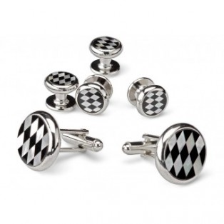 Silver and Onyx Diamond Pattern Cufflinks and Studs