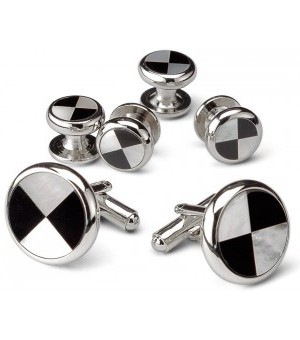 Silver and Onyx Hazard Design Cufflink and Stud Set