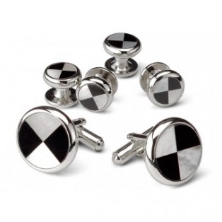 Silver and Onyx Hazard Design Cufflink and Stud Set