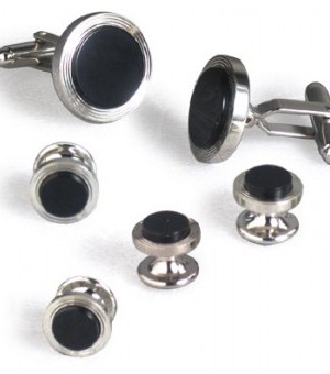 Silver and Onyx Multi-Ring Edge Cufflink and Stud Set