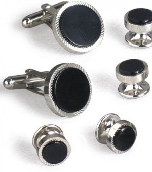 Silver and Onyx Spiral Cufflink and Stud Set