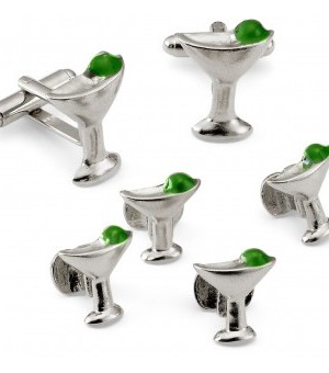 Silver Martini Glass Cufflink and Stud Set