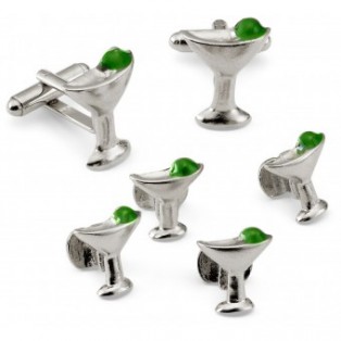 Silver Martini Glass Cufflink and Stud Set