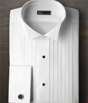 Ike Behar White Pleated Wing Collar Shirt