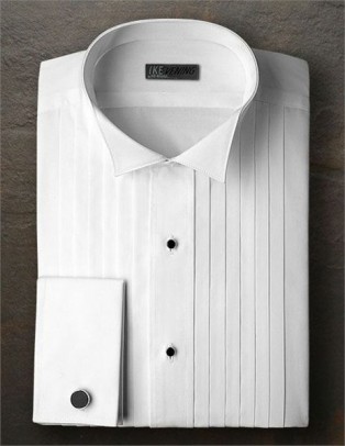 Ike Behar White Pleated Wing Collar Shirt