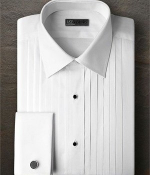 Ike Behar White Pleated Laydown Collar Shirt
