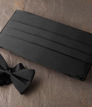 Solid Black Bow Tie & Cummerbund Set